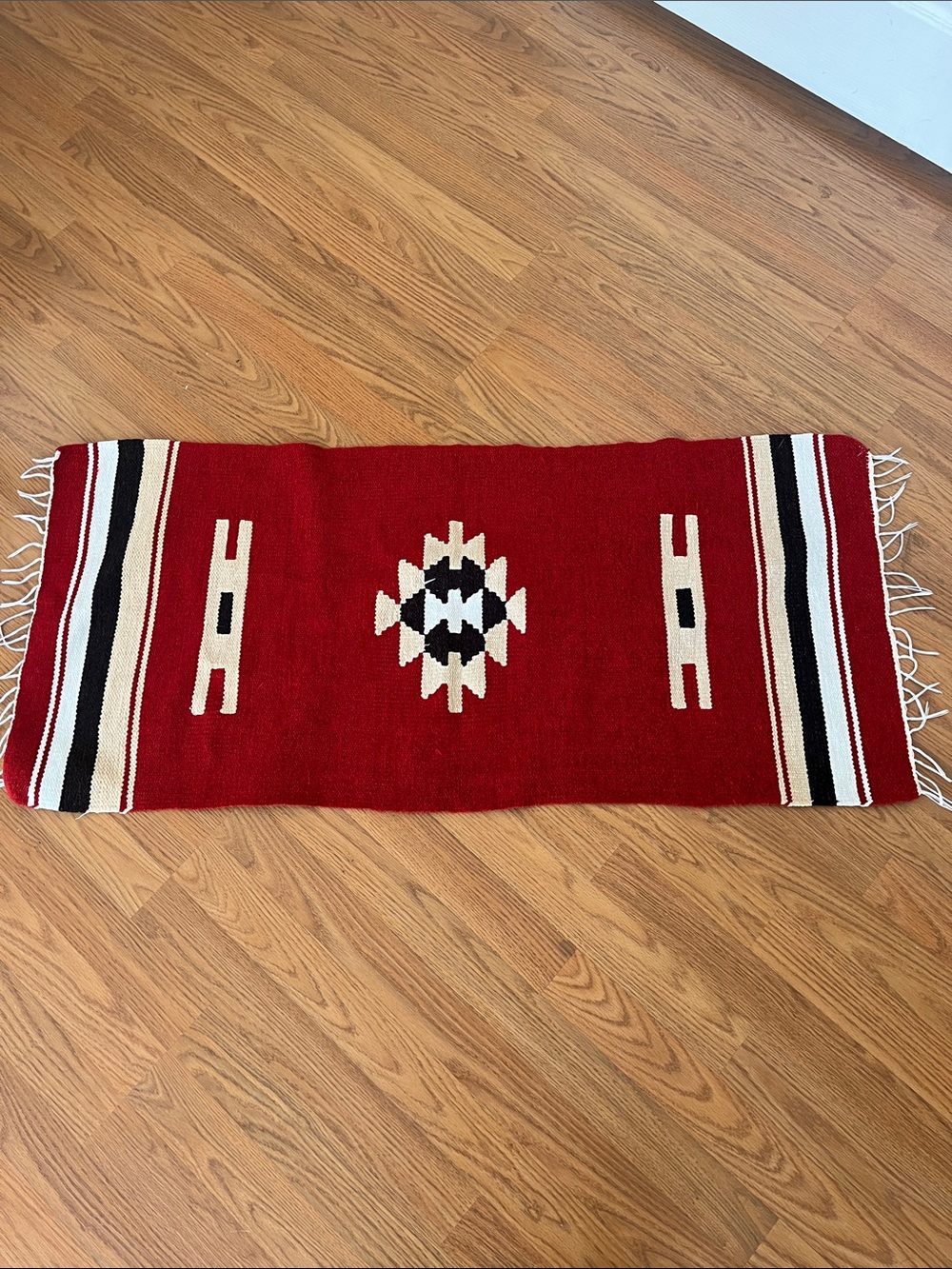 Vintage Zapotec woven wool rug geometric Southwestern 19 x 47” - Picture 5 of 5